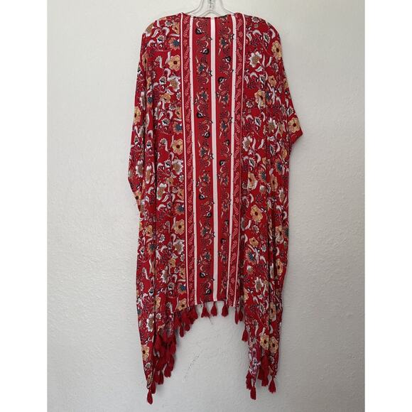Women’s print fringed Duster Cardigan long sleeve open Front size XS Oversized - Picture 3 of 9